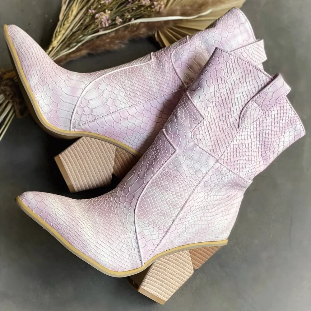 Pink Snakeskin Ankle Boots - Picture 6 of 11